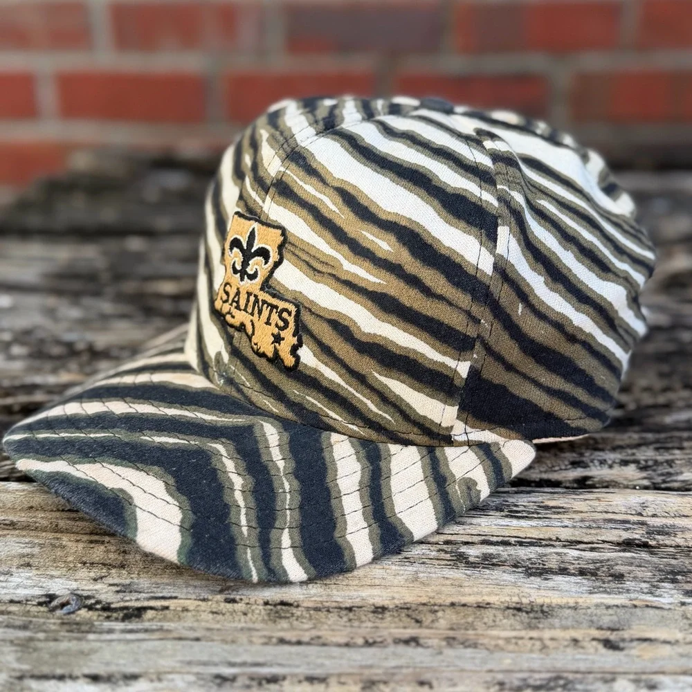Vintage 90’s New Orleans Saints ZUBAZ AJD All Over Zebra Print Snapback Cap M7